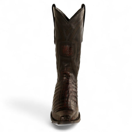 Botas de Cocodrilo Caiman Original Punta Cuadrada Europea Color Negro Rojizo - Los Altos Boots - Los Altos Boots