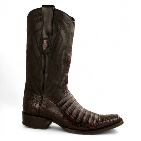 Botas de Cocodrilo Caiman Original Punta Cuadrada Europea Color Negro Rojizo - Los Altos Boots - Los Altos Boots