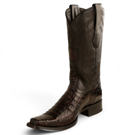 Botas de Cocodrilo Caiman Original Punta Cuadrada Europea Color Negro Rojizo - Los Altos Boots - Los Altos Boots