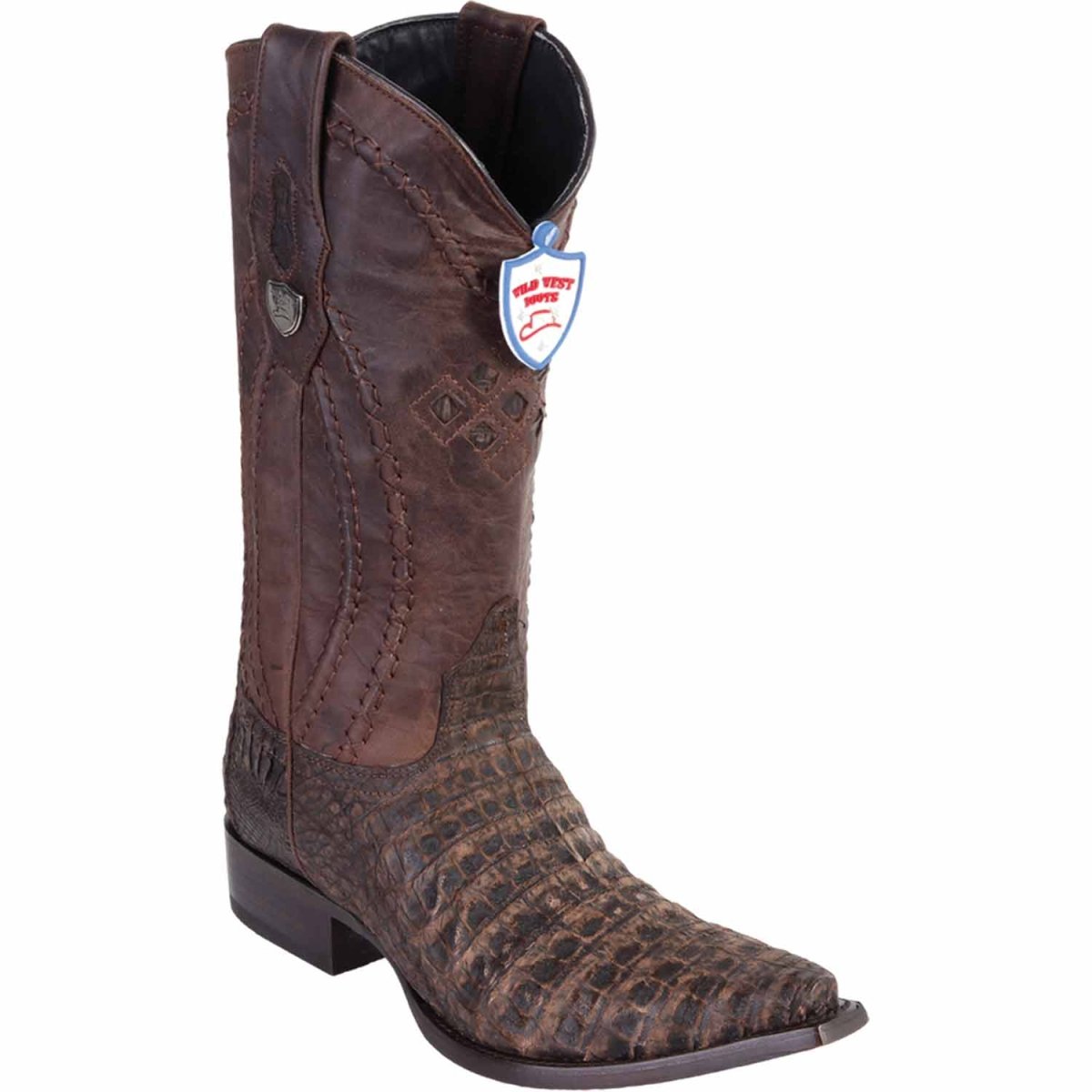 Botas Cortas de Cocodrilo Caiman Panza Original Punta Oval Color Negro Rojizo - Los Altos Boots main image 1