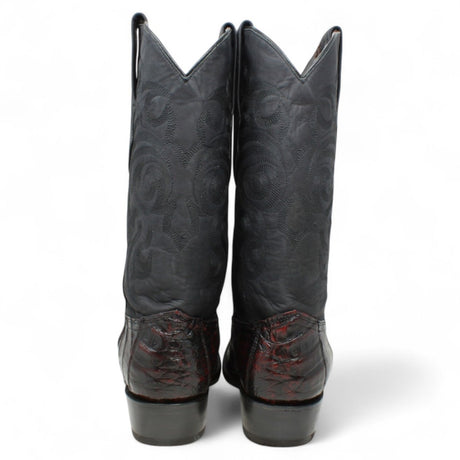 Botas de Cocodrilo Caiman Panza Original Punta Recortada Color Negro Rojizo - Los Altos Boots - Los Altos Boots