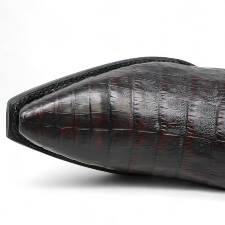 Botas de Cocodrilo Caiman Panza Original Punta Recortada Color Negro Rojizo - Los Altos Boots - Los Altos Boots