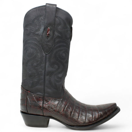 Botas de Cocodrilo Caiman Panza Original Punta Recortada Color Negro Rojizo - Los Altos Boots - Los Altos Boots