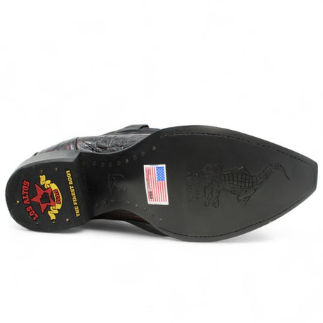 Botas de Cocodrilo Caiman Panza Original Punta Recortada Color Negro Rojizo - Los Altos Boots - Los Altos Boots