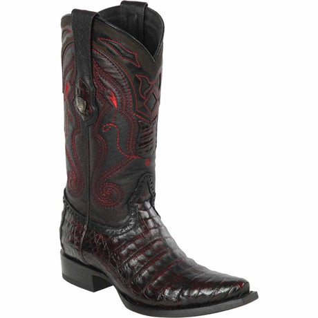 Botas de Cocodrilo Caiman Panza Original Punta Recortada Color Negro Rojizo - Wild West Boots - Wild West Boots