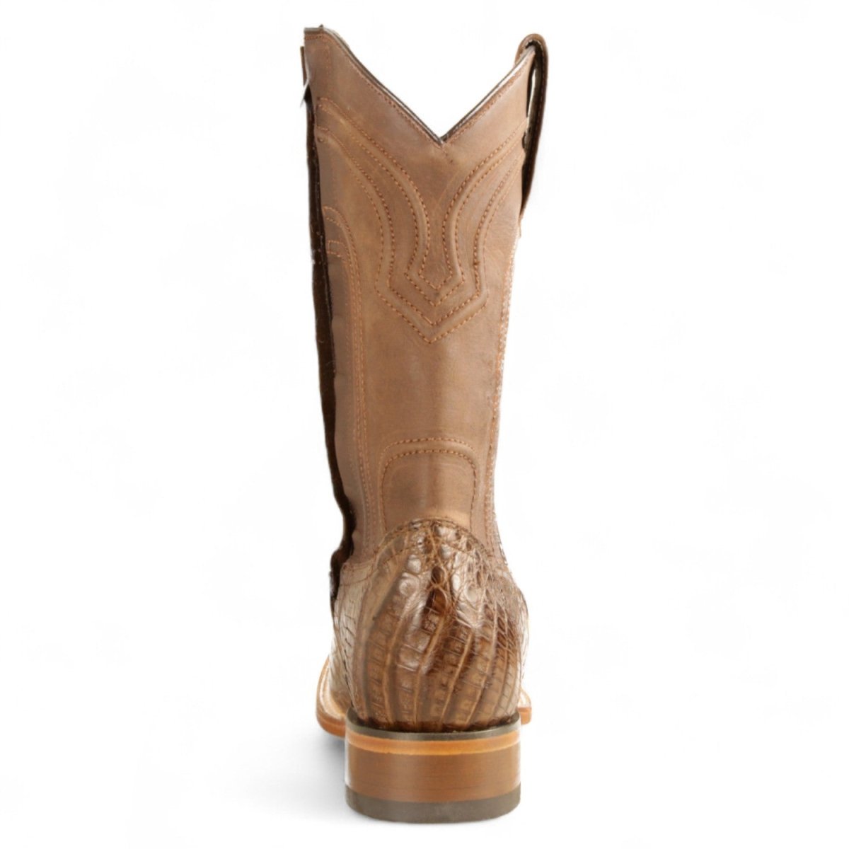 Botas de Cocodrilo Caiman Panza Original Punta Rodeo Cuadrada Ancha con Zipper Color Cafe - Los Altos Boots - Los Altos Boots