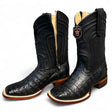 Botas de Cocodrilo Caiman Panza Original Punta Rodeo Cuadrada Ancha con Zipper Color Negro - Los Altos Boots - Los Altos Boots