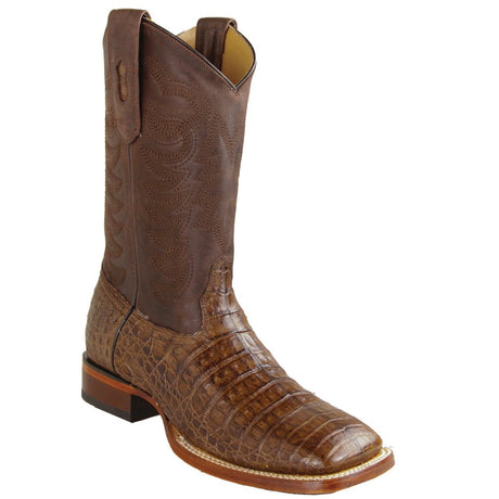 Wide Square Texas Rodeo Toe Exotic Caiman Belly Boots Brown Color - Los Altos Boots - Side View
