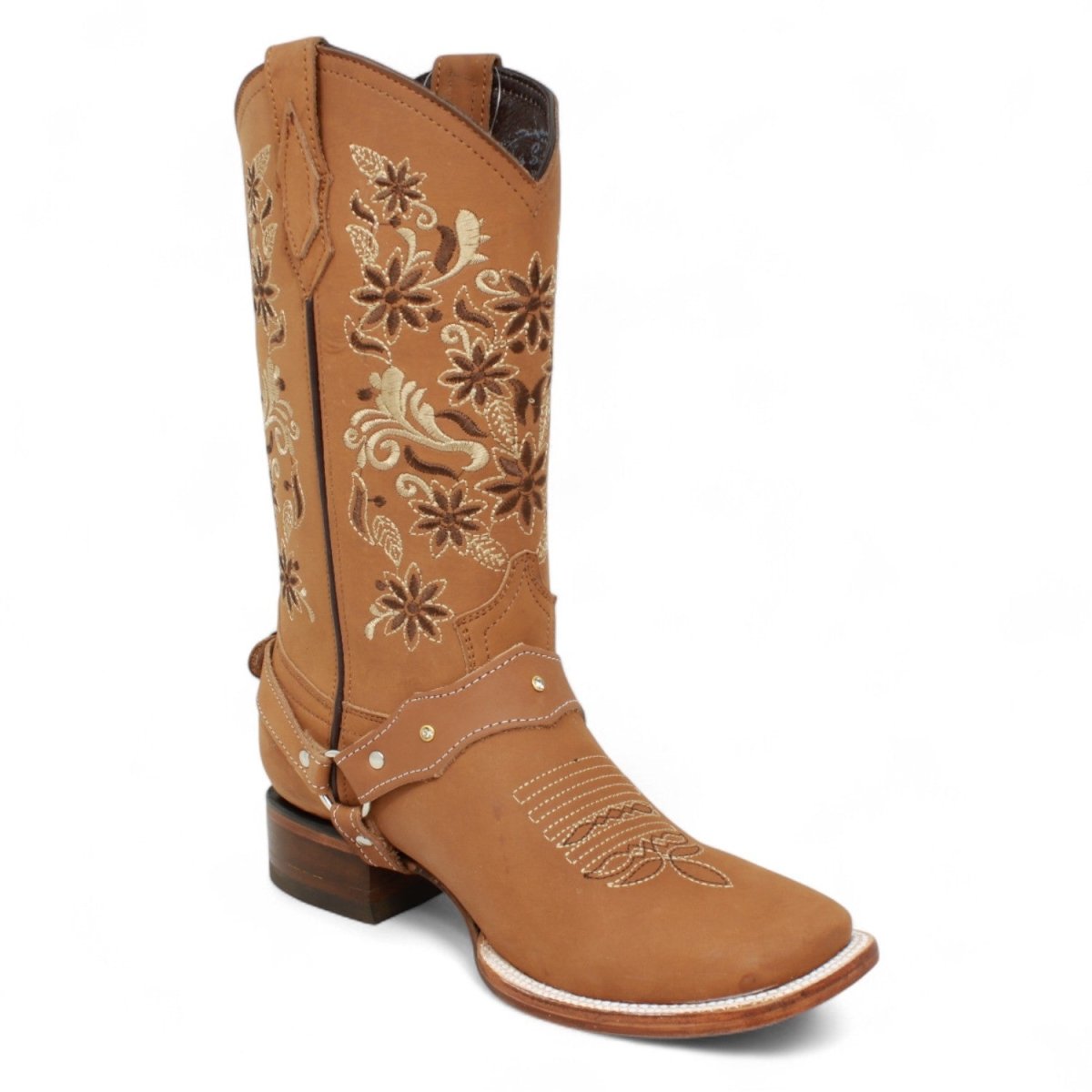 Botas de Cuero Crazy con Flores para Mujer en Horma Rodeo Suela de Hule - La Sierra - La Carreta