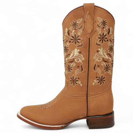 Botas de Cuero Crazy con Flores para Mujer en Horma Rodeo Suela de Hule - La Sierra - La Carreta