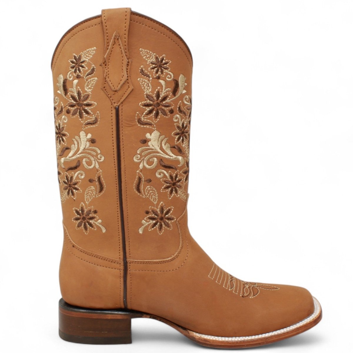 Botas de Cuero Crazy con Flores para Mujer en Horma Rodeo Suela de Hule - La Sierra - La Carreta