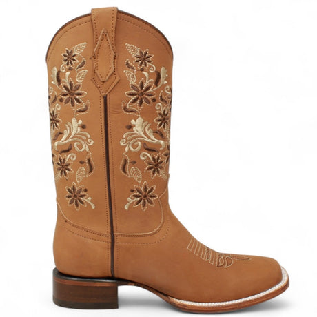 Botas de Cuero Crazy con Flores para Mujer en Horma Rodeo Suela de Hule - La Sierra - La Carreta