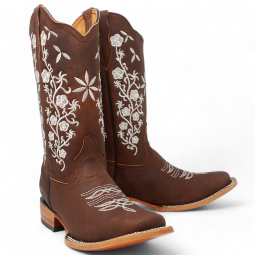 Botas de Cuero Crazy con Flores para Mujer en Horma Rodeo - Quincy Boots