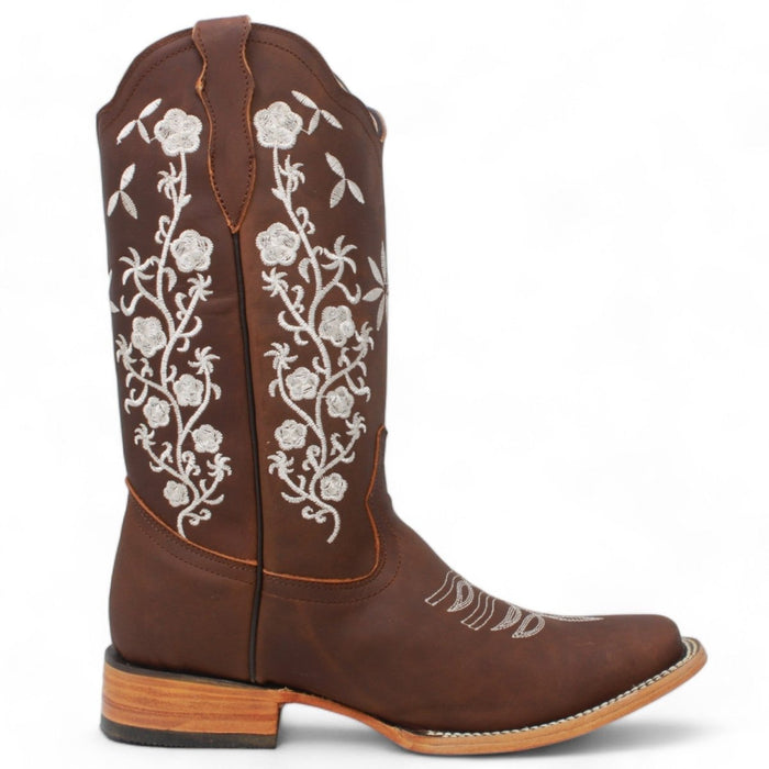 Botas de Cuero Crazy con Flores para Mujer en Horma Rodeo - Quincy Boots