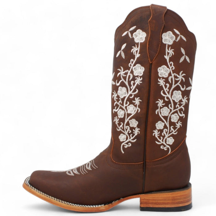 Botas de Cuero Crazy con Flores para Mujer en Horma Rodeo - Quincy Boots