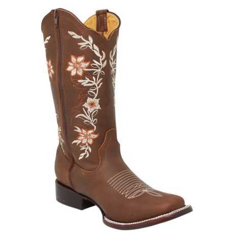 Botas de Cuero Crazy con Flores para Mujer en Rodeo Cafe - La Sierra - La Carreta