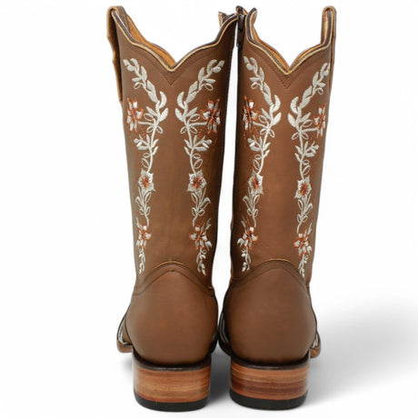 Botas de Cuero Crazy con Flores para Mujer en Rodeo Tan - La Sierra - La Carreta