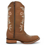Botas de Cuero Crazy con Flores para Mujer en Rodeo Tan - La Sierra - La Carreta