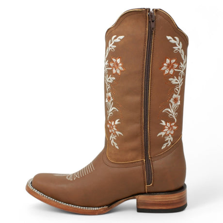 Botas de Cuero Crazy con Flores para Mujer en Rodeo Tan - La Sierra - La Carreta