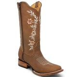 Botas de Cuero Crazy con Flores para Mujer en Rodeo Tan - La Sierra - La Carreta