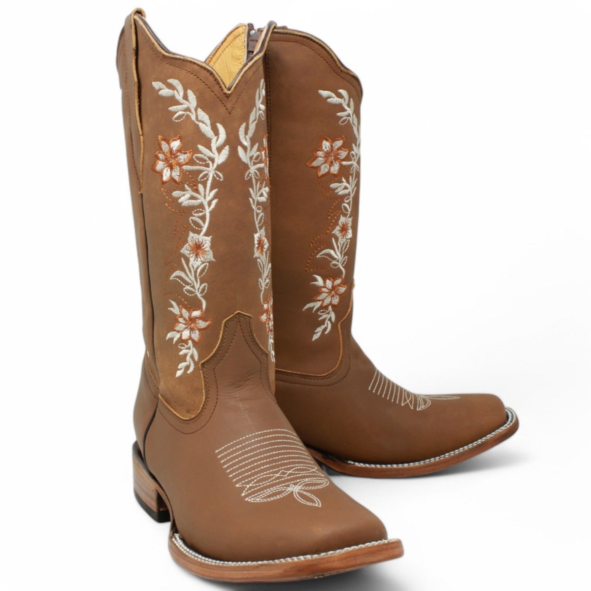 Crazy Leather Boots with Flowers for Women Rodeo Last Color Tan display picture 1