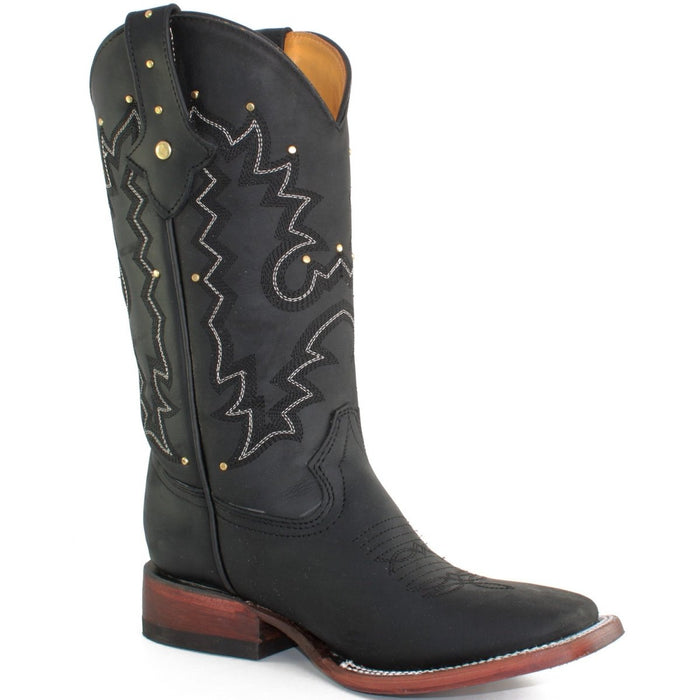 Botas de Cuero Crazy para Mujer en Horma Rodeo Negras A&A - A&A Boots