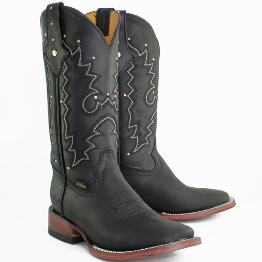 Botas de Cuero Crazy para Mujer en Horma Rodeo Negras A&A - A&A Boots