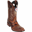Botas de Cuero Original Punta Rodeo Cuadrada Cafe Suela Hule - Wild West Boots - Wild West Boots