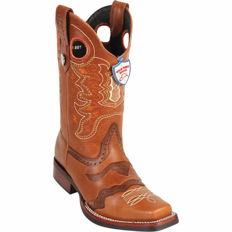 Botas de Cuero Original Punta Rodeo Cuadrada Miel Suela Hule - Wild West Boots - Wild West Boots