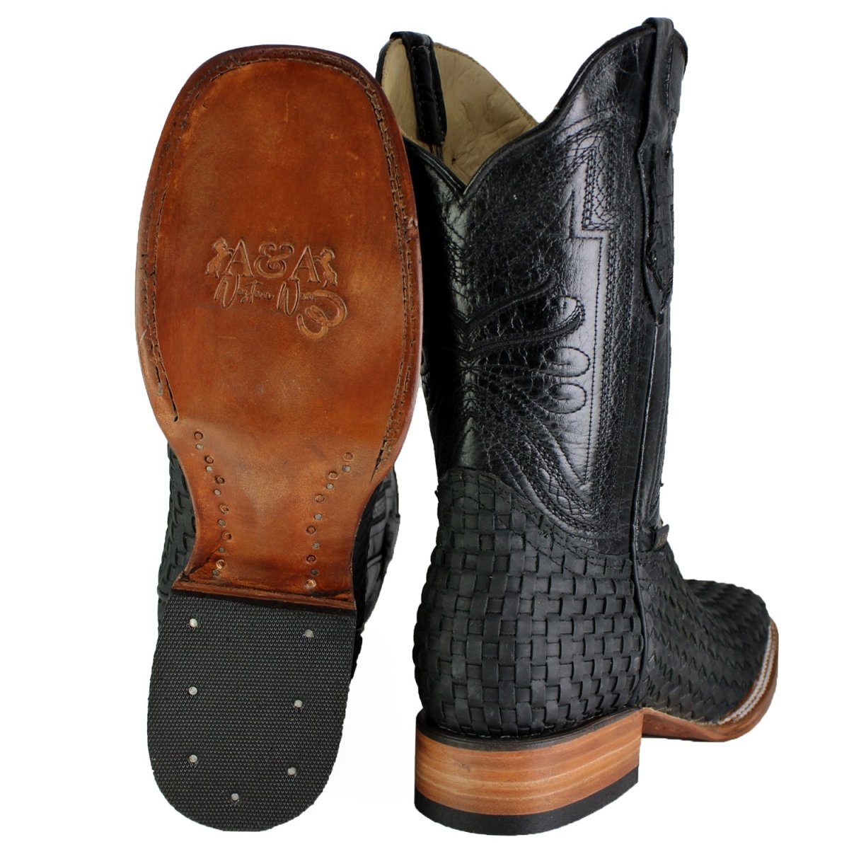 Original Petatillo Leather Boots Square Rodeo Last Black Color