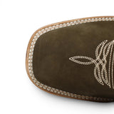 Botas de Gamuza Original Punta Rodeo Cuadrada Cafe con Rosas WD - 442 - White Diamonds Boots