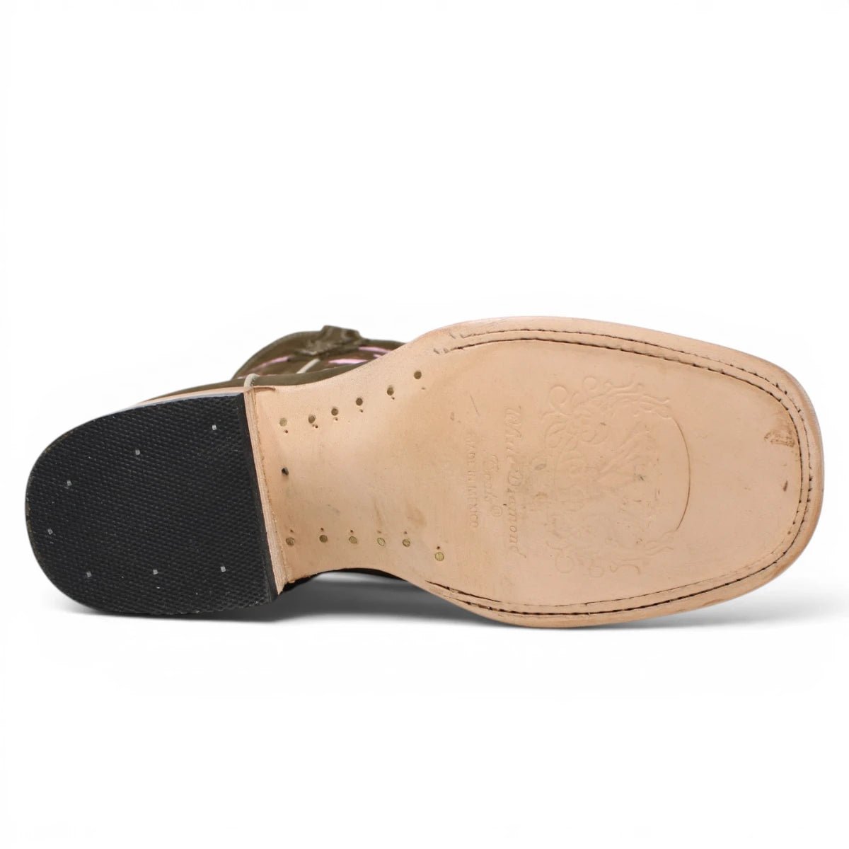 Botas de Gamuza Original Punta Rodeo Cuadrada Cafe con Rosas WD - 442 - White Diamonds Boots