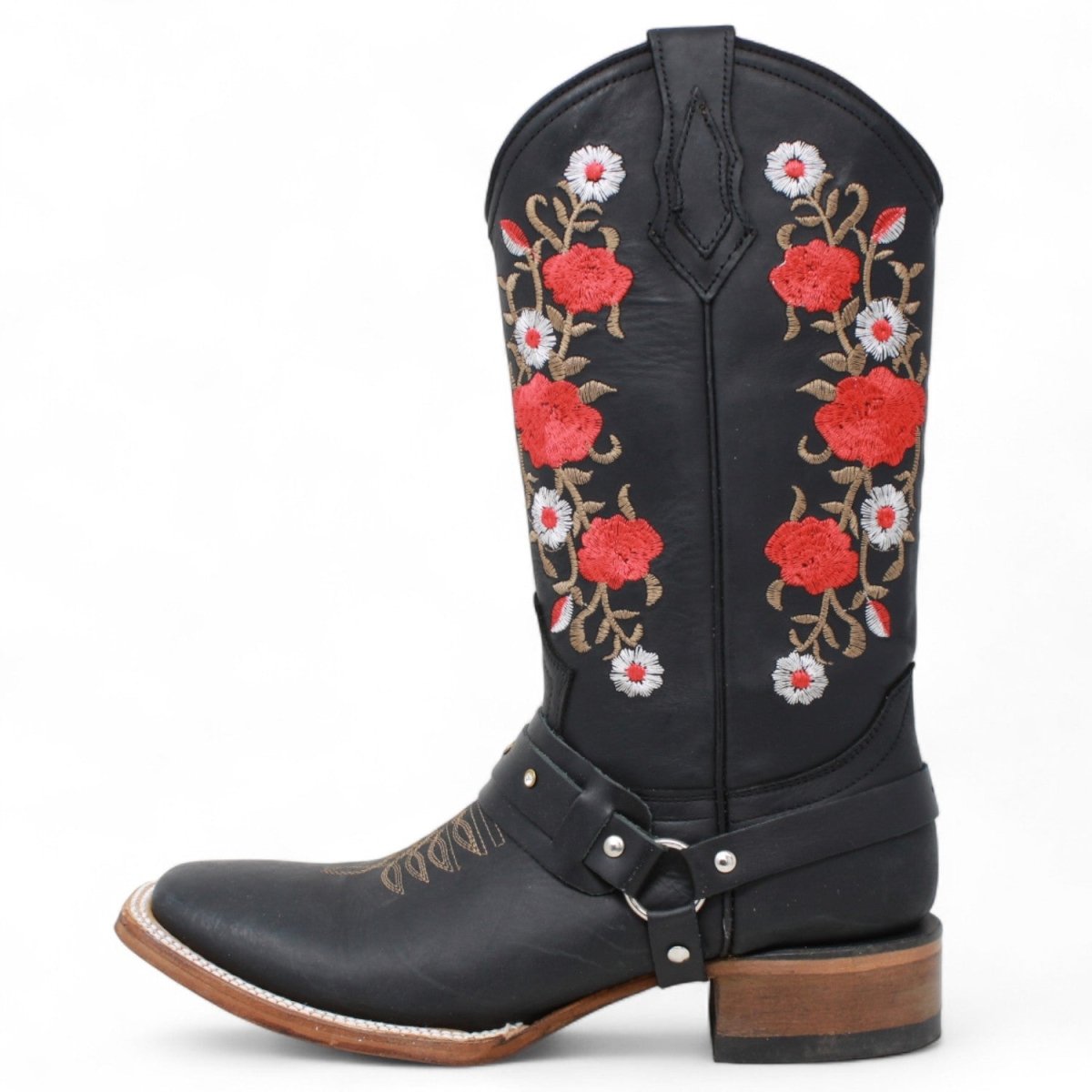 Botas de Gamuza para Dama Color Negro con Rosas Rojas LC - 103 - La Carreta