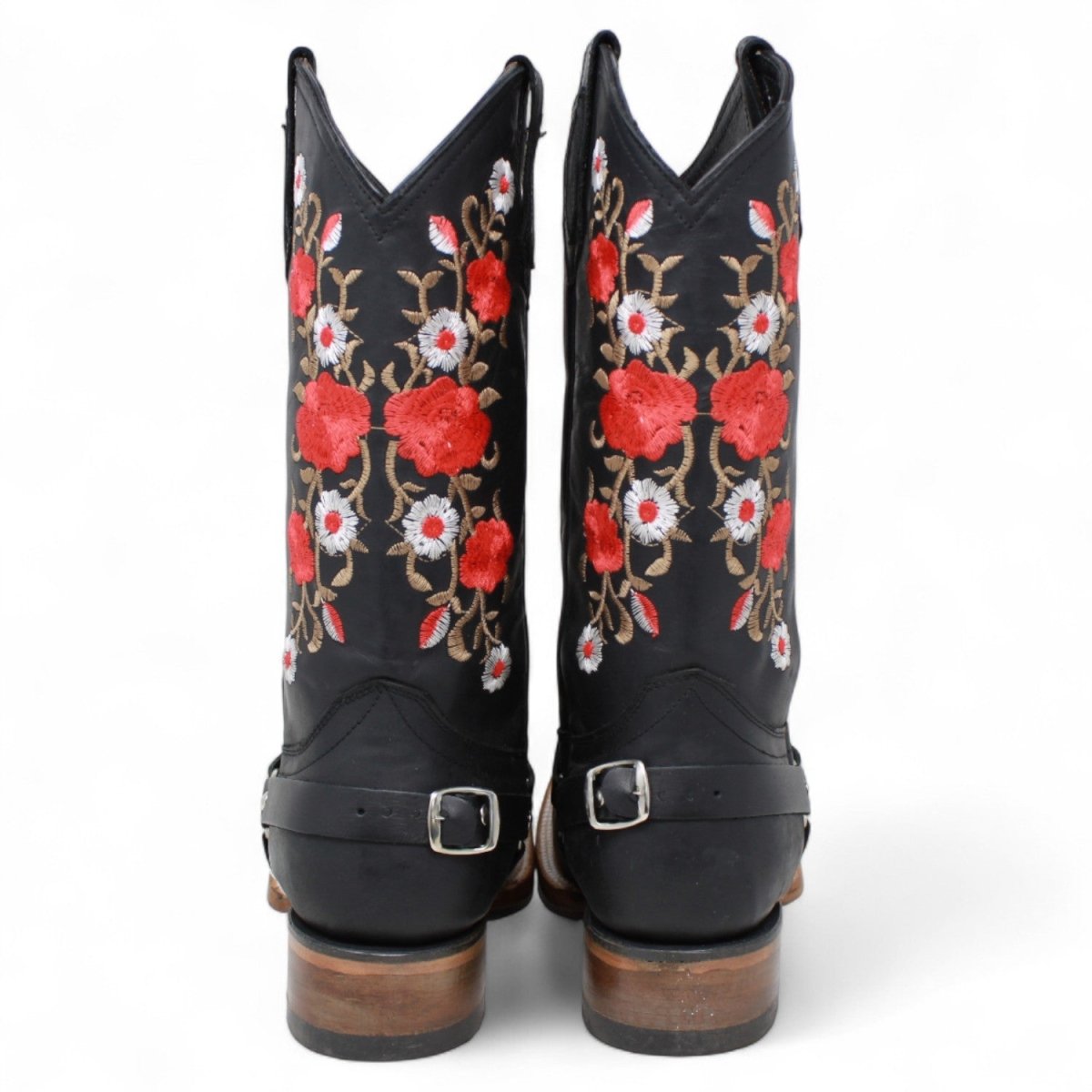 Botas de Gamuza para Dama Color Negro con Rosas Rojas LC - 103 - La Carreta