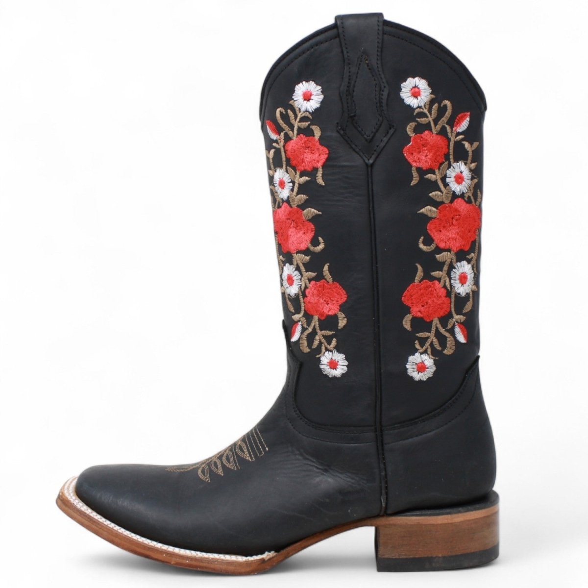 Botas de Gamuza para Dama Color Negro con Rosas Rojas LC - 103 - La Carreta