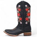 Botas de Gamuza para Dama Color Negro con Rosas Rojas LC - 103 - La Carreta