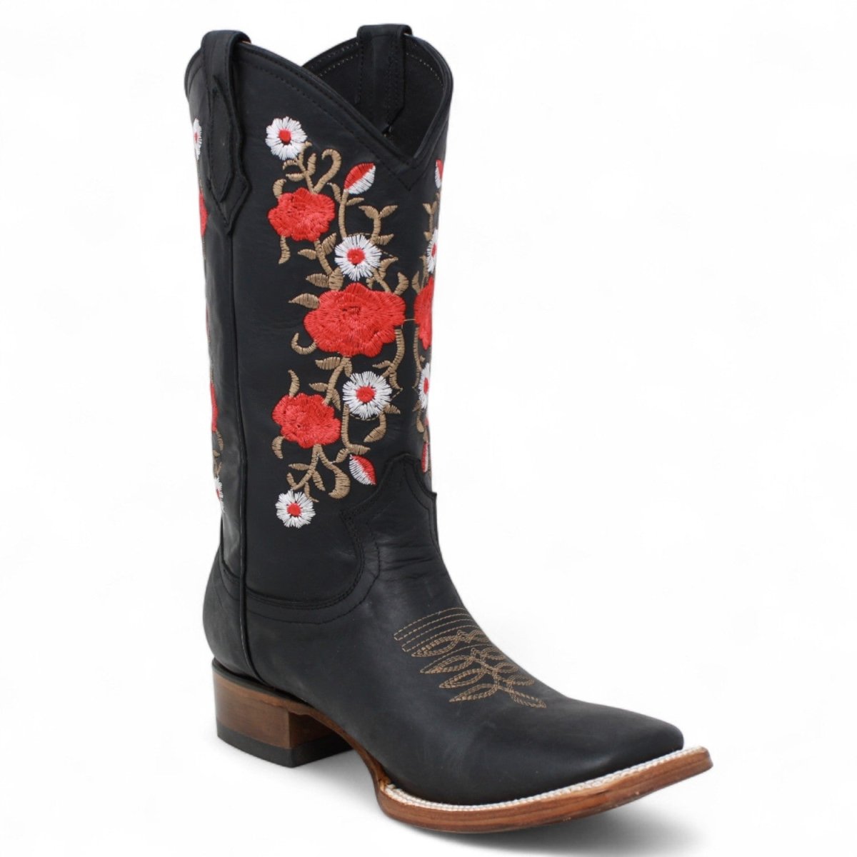 Botas de Gamuza para Dama Color Negro con Rosas Rojas LC - 103 - La Carreta