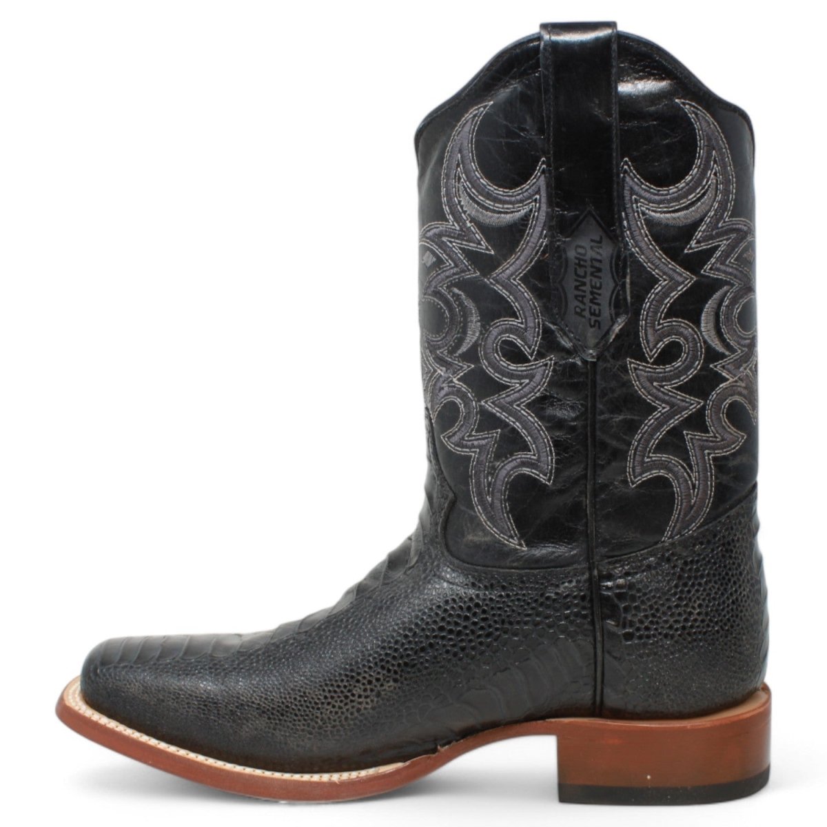 Botas de hombre Horma Cuadrada Pata de Averstruz Grabado Negro - Rancho Semental - Tanner Mark Boots