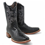 Botas de hombre Horma Cuadrada Pata de Averstruz Grabado Negro - Rancho Semental - Tanner Mark Boots