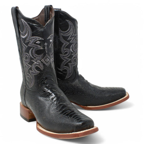 Botas de hombre Horma Cuadrada Pata de Averstruz Grabado Negro - Rancho Semental - Tanner Mark Boots