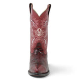 La Carreta Men's Pointed Toe Lizard Print Leather Western Boots - Burgundy - Front View