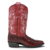 La Carreta Men's Pointed Toe Lizard Print Leather Western Boots - Burgundy - Right Side View