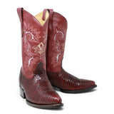La Carreta Men's Pointed Toe Lizard Print Leather Western Boots - Burgundy - Pair Side View