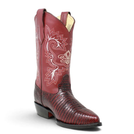 La Carreta Men's Pointed Toe Lizard Print Leather Western Boots - Burgundy - Side View