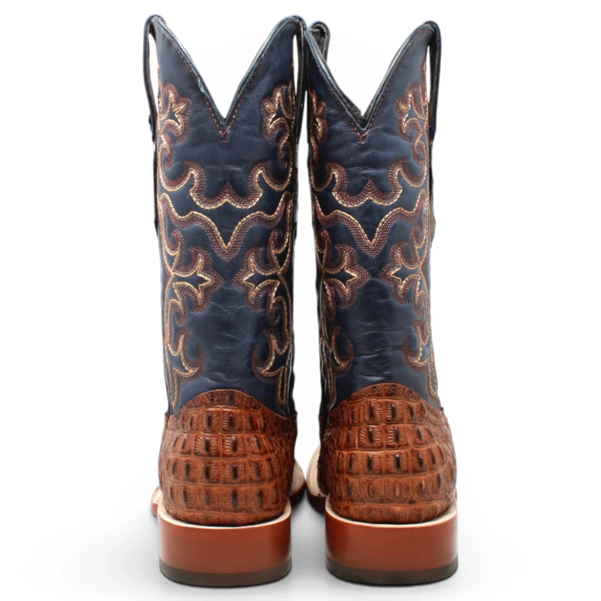 Botas de Lomo de Caiman Grabado Punta Cuadrada Color Cognac Matte - Tanner Mark Boots - Tanner Mark Boots