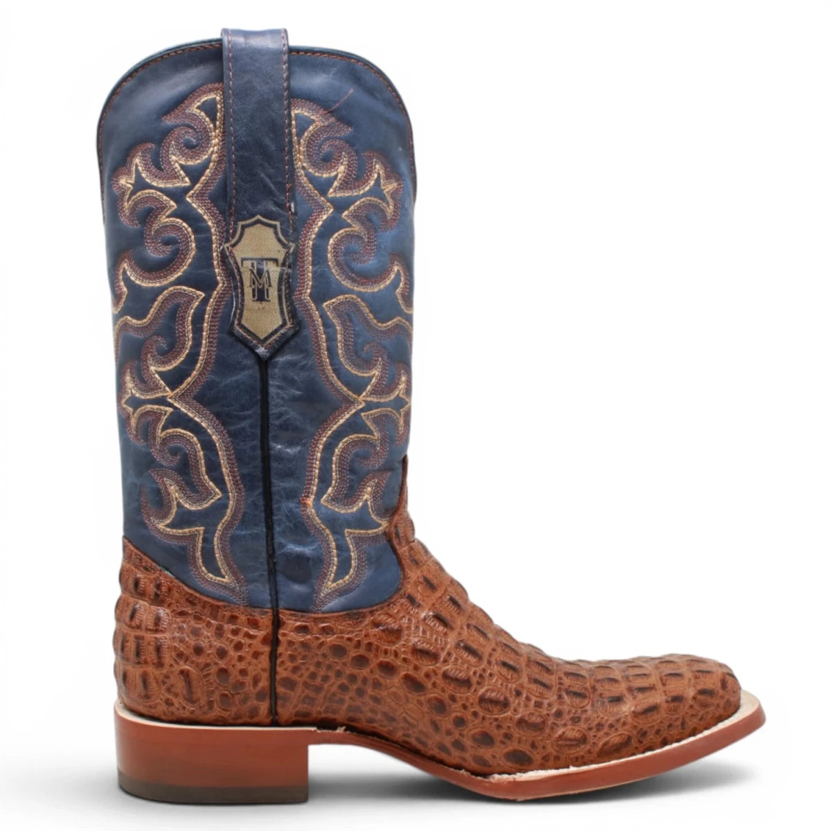 Botas de Lomo de Caiman Grabado Punta Cuadrada Color Cognac Matte - Tanner Mark Boots - Tanner Mark Boots