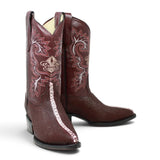 Botas de Mantarraya Grabada Perla Completa Horma Puntal Color Vino - La Carreta - La Carreta