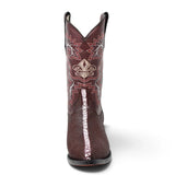 Botas de Mantarraya Grabada Perla Completa Horma Puntal Color Vino - La Carreta - La Carreta