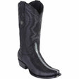 Botas de Mantarraya Original Perla Completa con Venado Punta Dubai Cuadrada Color Negro - Wild West Boots - Wild West Boots