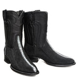 Western Genuine  Stingray Full Pearl Round Toe Roper Boots Black Color - Los Altos Boots - PairView